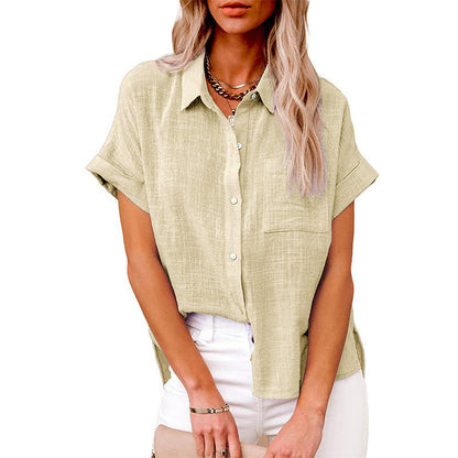 Linen Button-Down Shirt Women – Short Sleeve Relaxed Fit Blouse