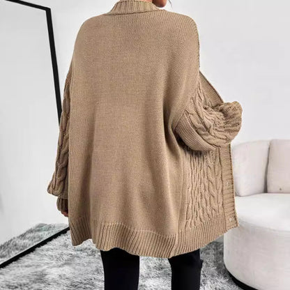 Oversized Cable Knit Cardigan – Button-Front V-Neck Long Sleeve