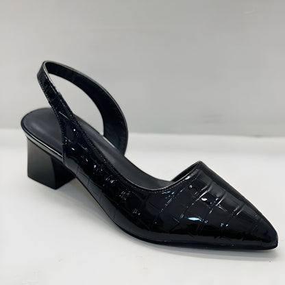Croc Embossed Patent Slingback Heels – Pointed Toe Block Heel Pumps