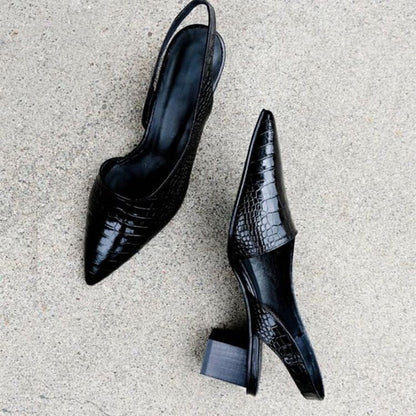 Croc Embossed Patent Slingback Heels – Pointed Toe Block Heel Pumps