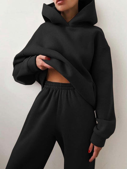 Oversized Hoodie Sweatsuit Set – Two-Piece Pullover Hoodie and Wide-Leg Sweatpants