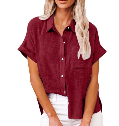 Linen Button-Down Shirt Women – Short Sleeve Relaxed Fit Blouse