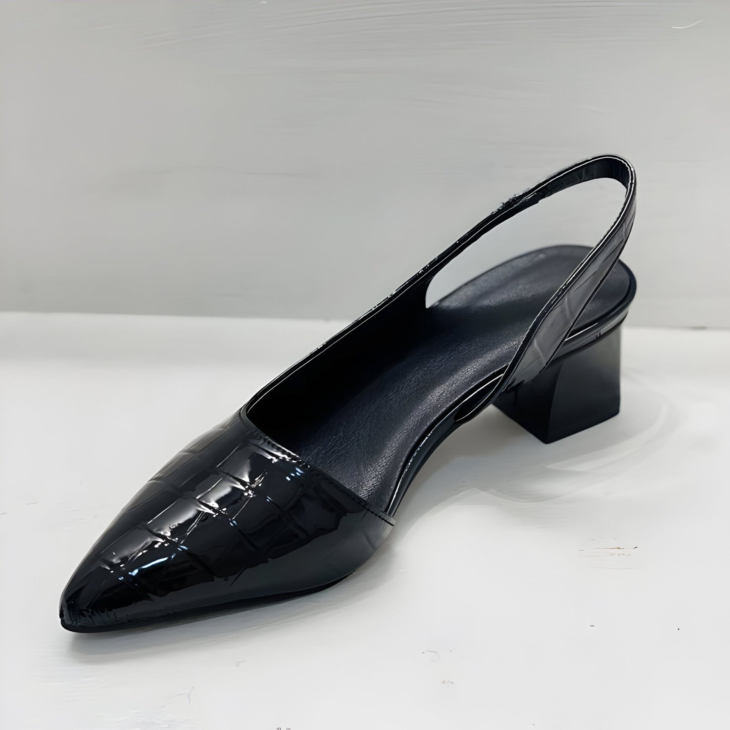 Croc Embossed Patent Slingback Heels – Pointed Toe Block Heel Pumps