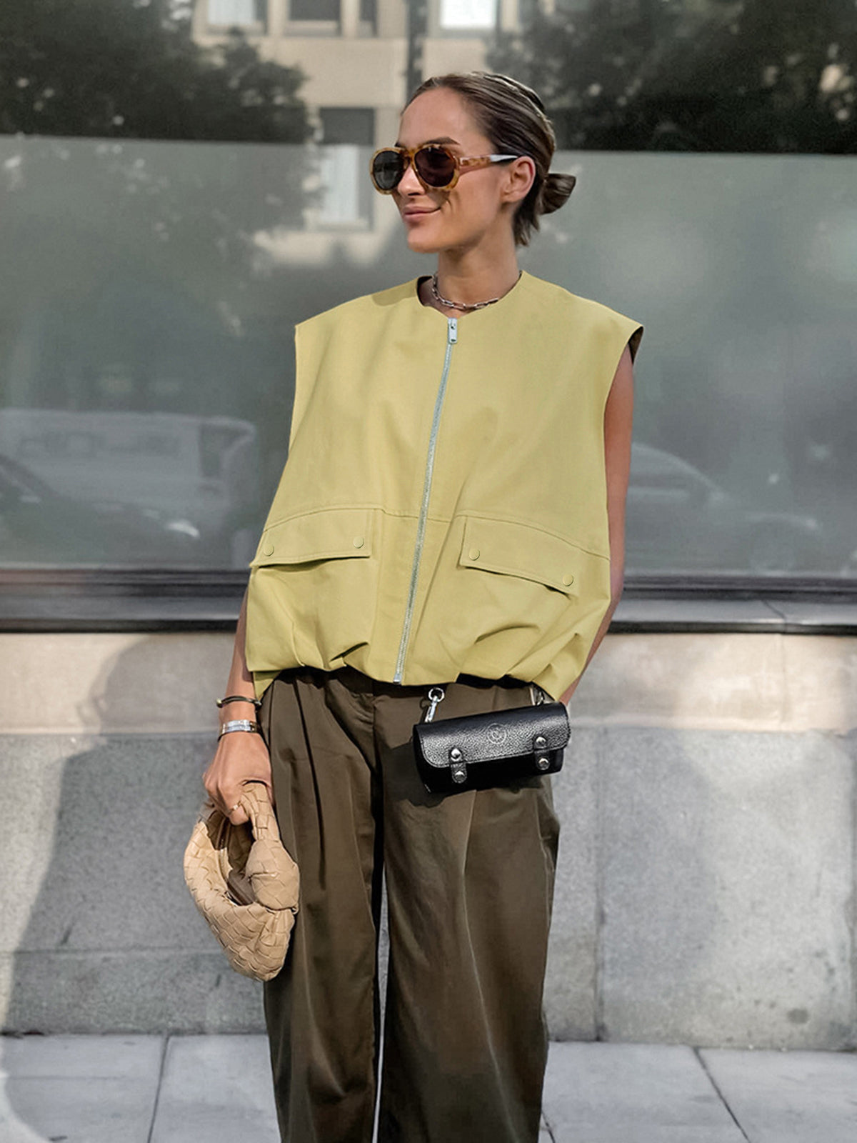 Cropped Zip-Up Cargo Vest – Sleeveless Utility Vest Women