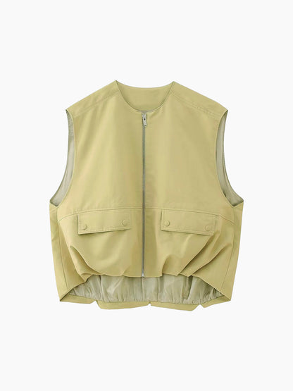 Cropped Zip-Up Cargo Vest – Sleeveless Utility Vest Women