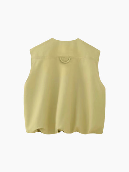 Cropped Zip-Up Cargo Vest – Sleeveless Utility Vest Women