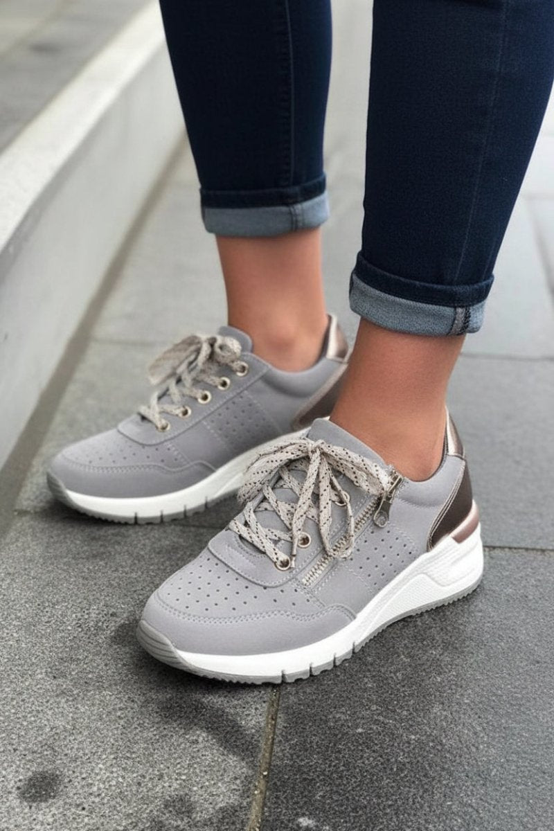 Women's Wedge Sneakers – Lace-Up Side Zip Cushioned Walking Shoe