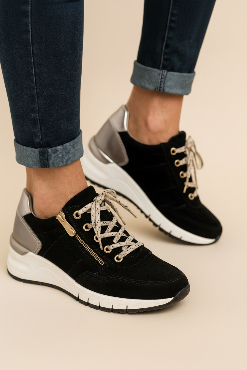 Women's Wedge Sneakers – Lace-Up Side Zip Cushioned Walking Shoe
