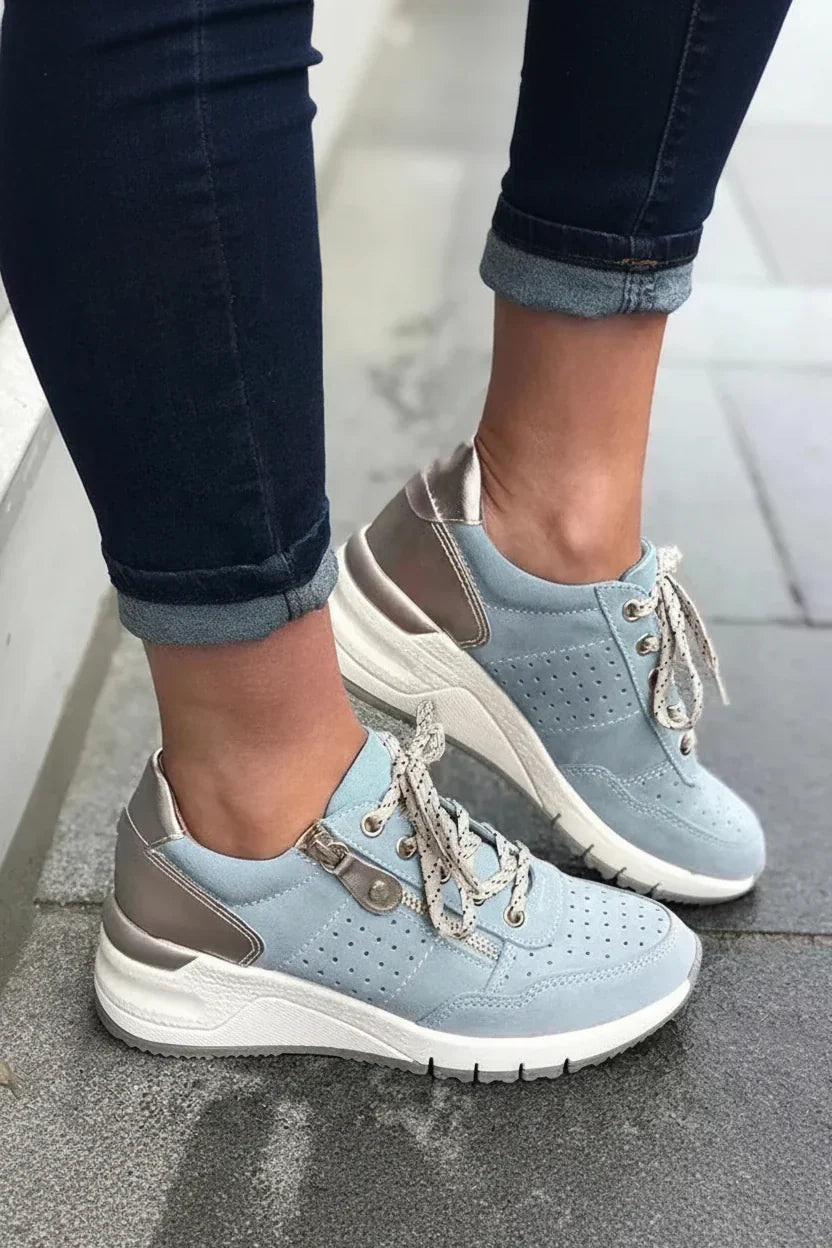 Women's Wedge Sneakers – Lace-Up Side Zip Cushioned Walking Shoe