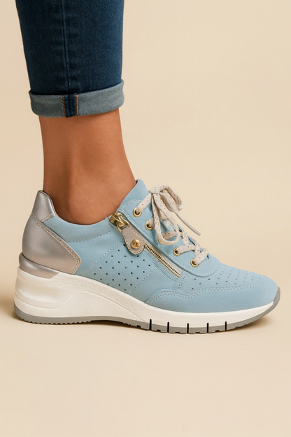Women's Wedge Sneakers – Lace-Up Side Zip Cushioned Walking Shoe
