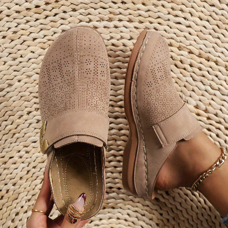 Women's Slip-On Mule Clogs – Cushioned Insole with Buckle Detail
