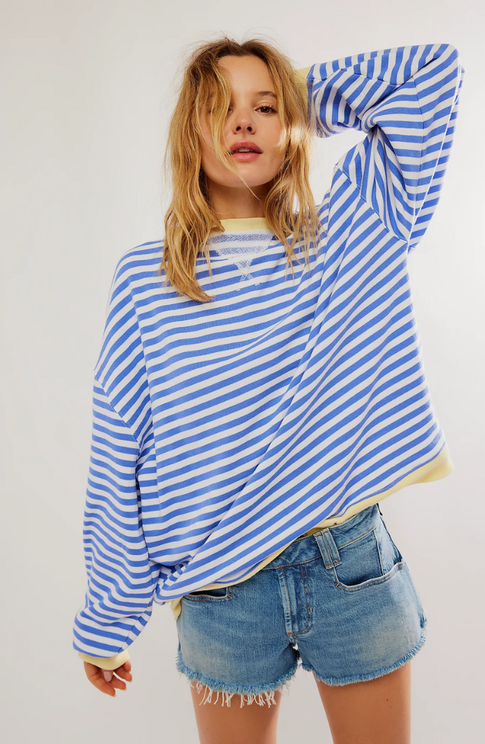 Oversized Striped Sweatshirt – Drop Shoulder Contrast Trim Pullover