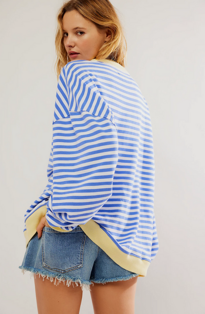 Oversized Striped Sweatshirt – Drop Shoulder Contrast Trim Pullover
