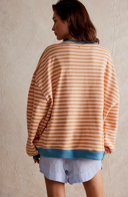 Oversized Striped Sweatshirt – Drop Shoulder Contrast Trim Pullover