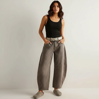High-Waisted Barrel Leg Jeans – Relaxed Wide-Leg Denim
