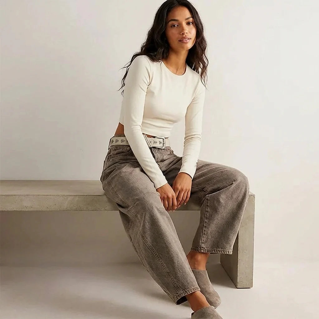 High-Waisted Barrel Leg Jeans – Relaxed Wide-Leg Denim