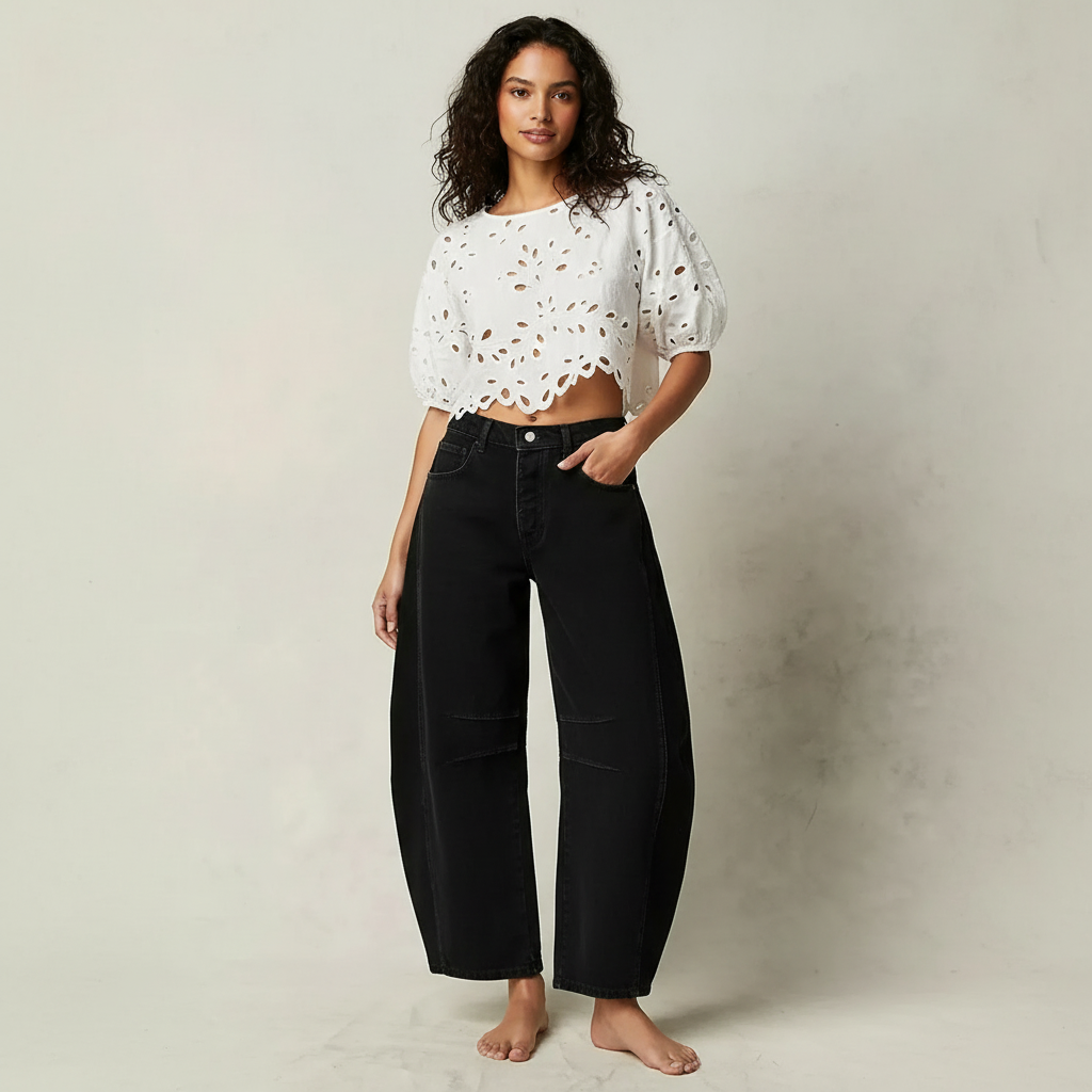 High-Waisted Barrel Leg Jeans – Relaxed Wide-Leg Denim