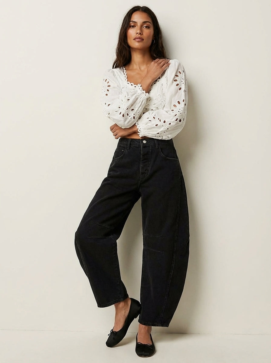 High-Waisted Barrel Leg Jeans – Relaxed Wide-Leg Denim