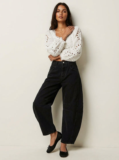 High-Waisted Barrel Leg Jeans – Relaxed Wide-Leg Denim