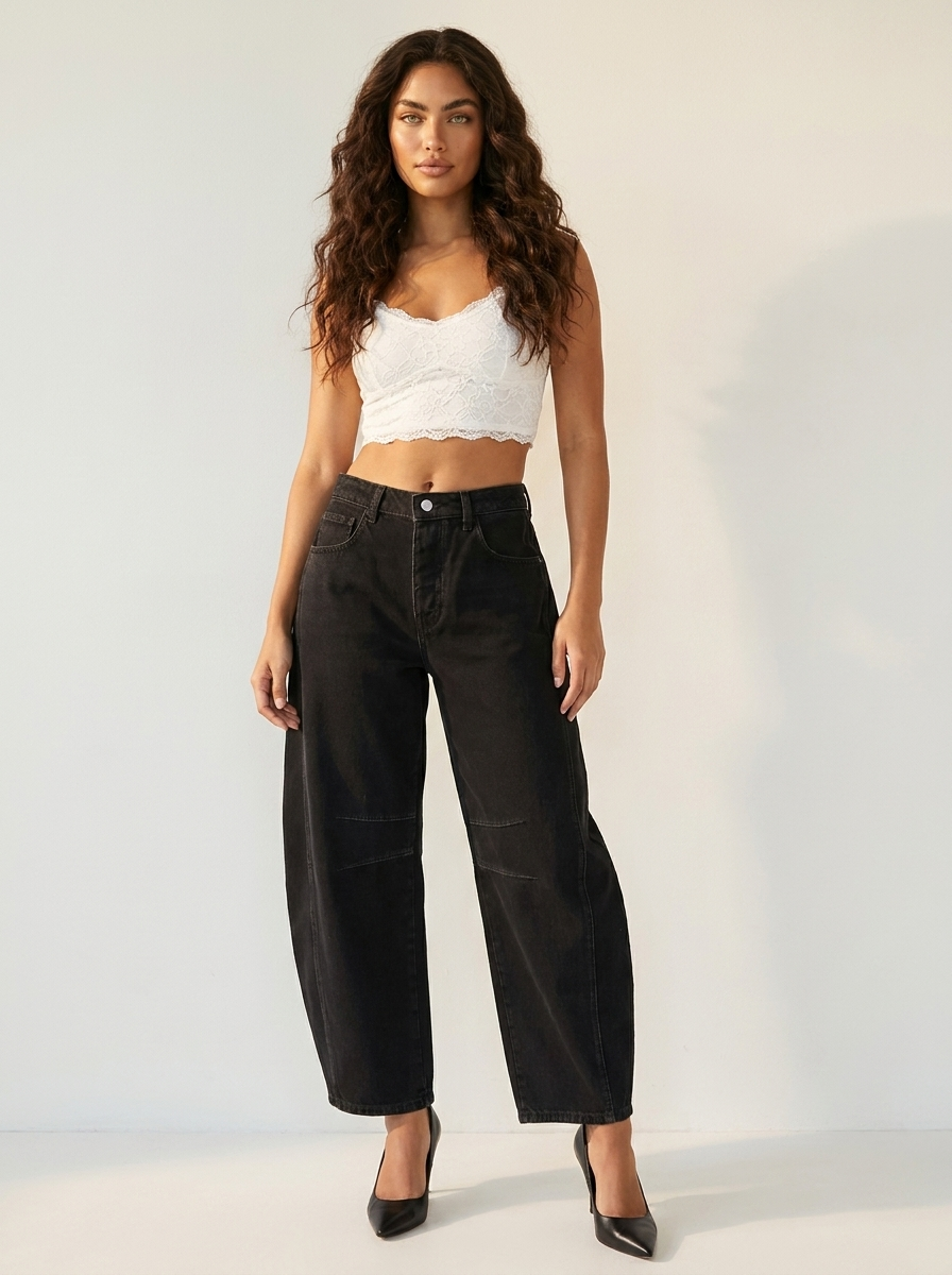 High-Waisted Barrel Leg Jeans – Relaxed Wide-Leg Denim