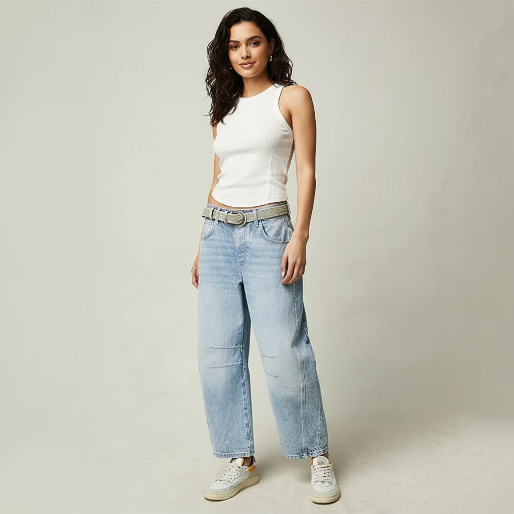 High-Waisted Barrel Leg Jeans – Relaxed Wide-Leg Denim