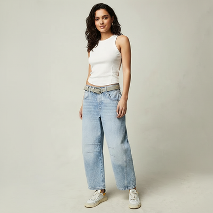 High-Waisted Barrel Leg Jeans – Relaxed Wide-Leg Denim