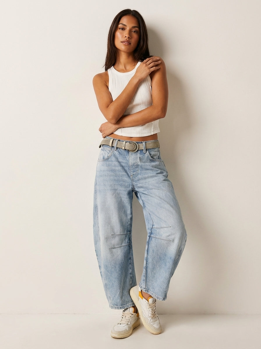 High-Waisted Barrel Leg Jeans – Relaxed Wide-Leg Denim