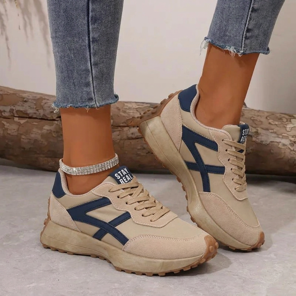 Retro Lace-Up Sneakers – Women's Cushioned Gum Sole Trainers
