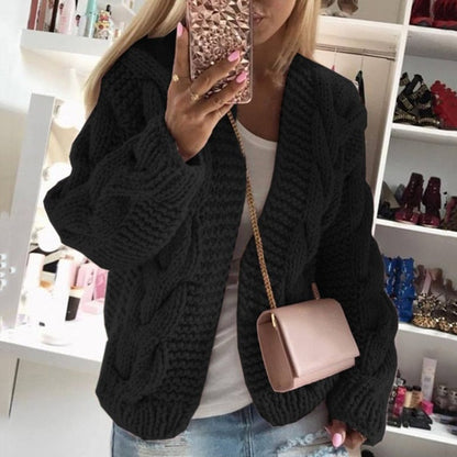 Chunky Knit Oversized Cardigan – Cable Knit Open Front Long Sleeve