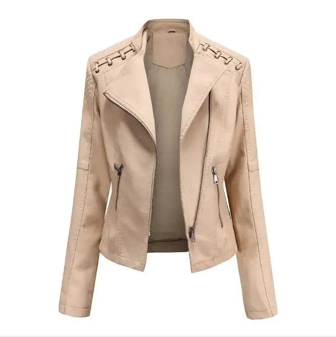 Faux Leather Moto Jacket – Slim Fit Biker Jacket with Zip Pockets