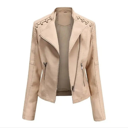 Faux Leather Moto Jacket – Slim Fit Biker Jacket with Zip Pockets