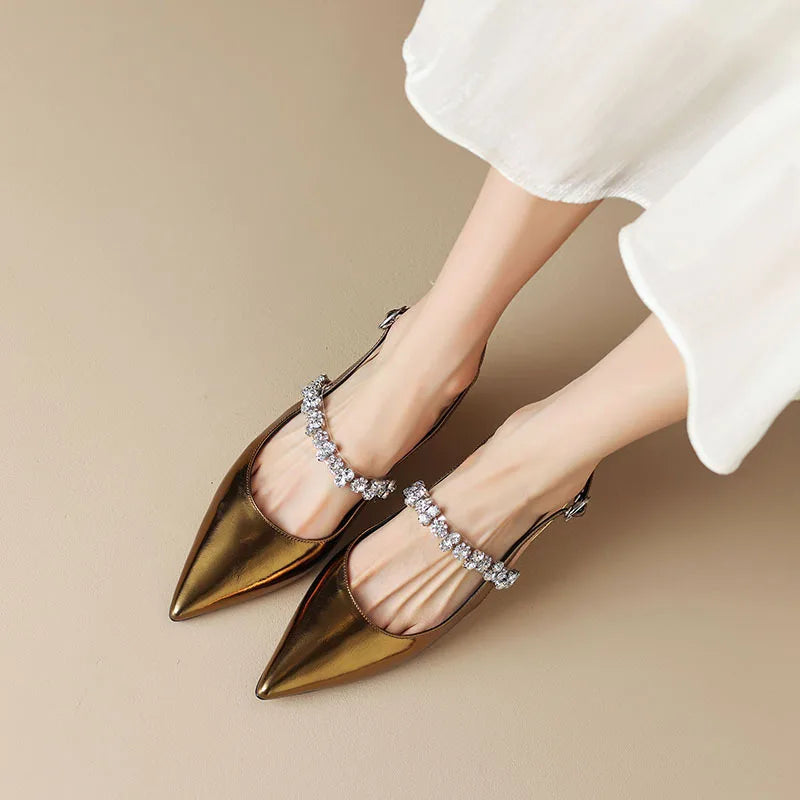 Rhinestone Slingback Heels – Pointed Toe Crystal Strap Pumps