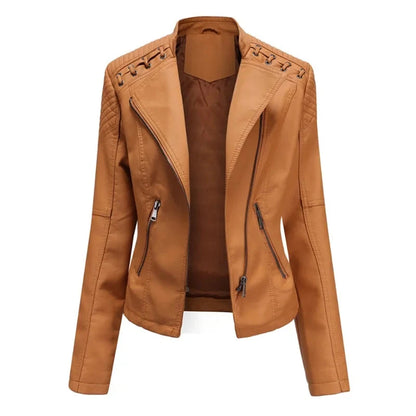 Faux Leather Moto Jacket – Slim Fit Biker Jacket with Zip Pockets