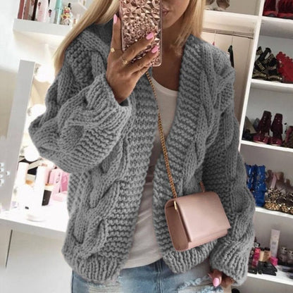 Chunky Knit Oversized Cardigan – Cable Knit Open Front Long Sleeve