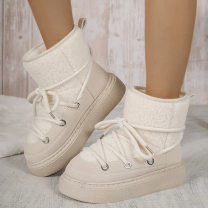 Sherpa Platform Ankle Boots – Women's Lace-Up Winter Boots
