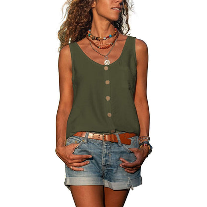 Women's Boho Button-Front Tank Top – Sleeveless Casual Summer Top
