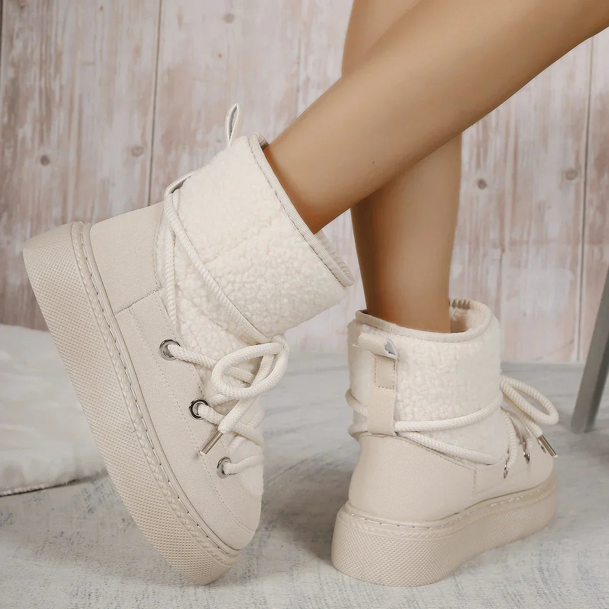 Sherpa Platform Ankle Boots – Women's Lace-Up Winter Boots