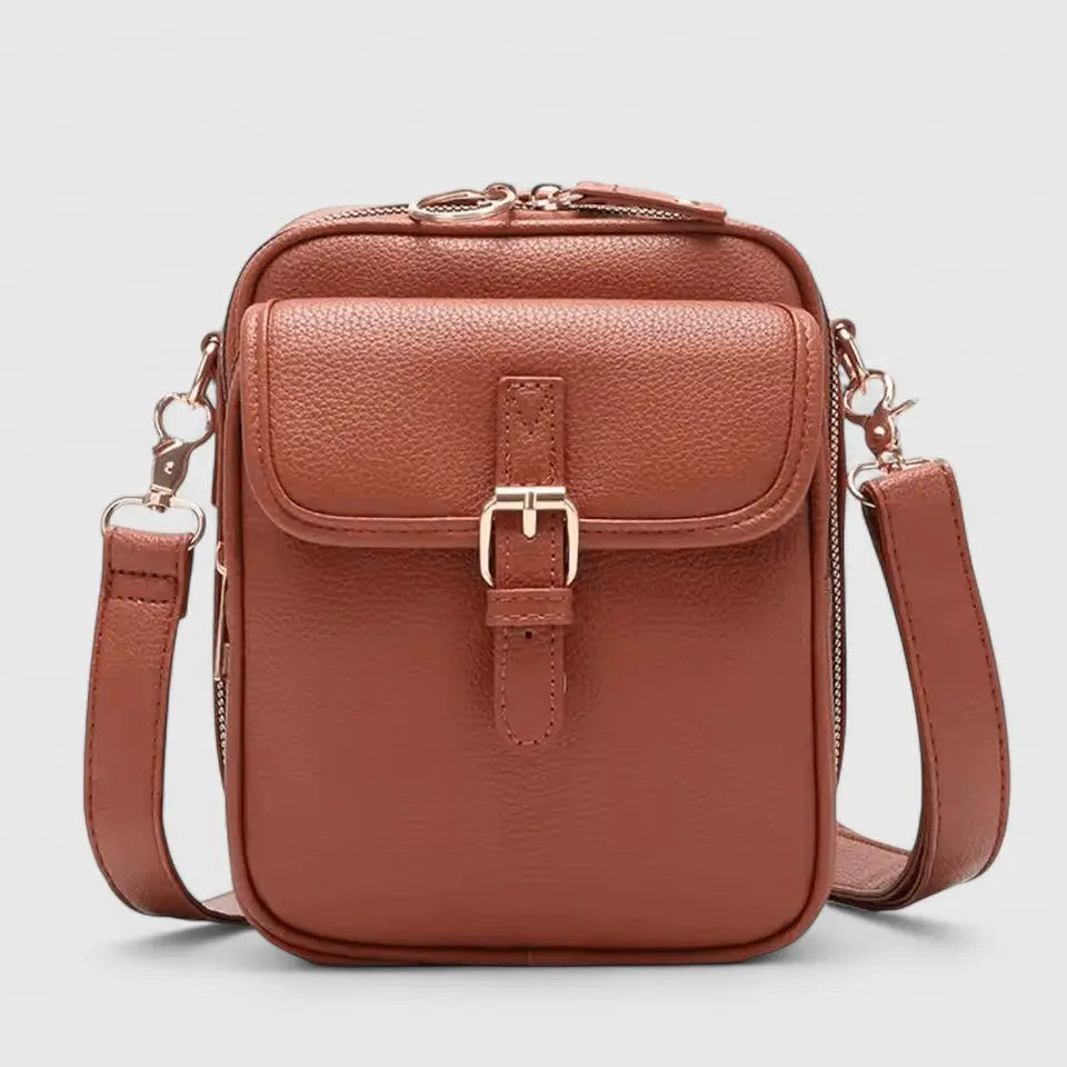 Pebbled Faux Leather Crossbody Bag – Buckle Flap Multi-Pocket Purse