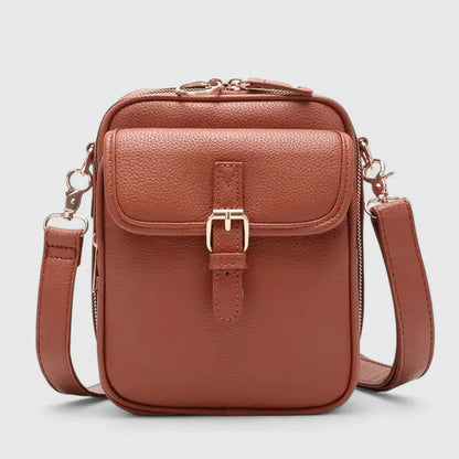 Pebbled Faux Leather Crossbody Bag – Buckle Flap Multi-Pocket Purse