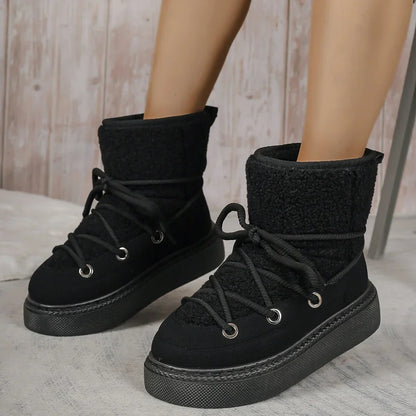 Sherpa Platform Ankle Boots – Women's Lace-Up Winter Boots
