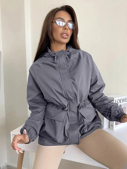 Waterproof Hooded Windbreaker Jacket – Nylon Relaxed Fit Rain Jacket