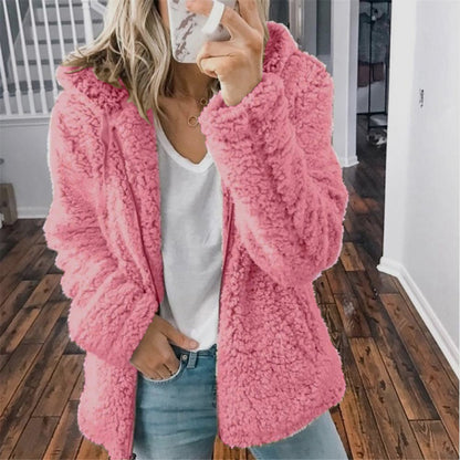 Teddy Fleece Hooded Jacket – Open Front Oversized Sherpa Coat