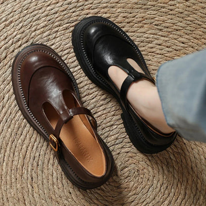 Leather T-Bar Platform Mary Jane Shoes – Round Toe Vintage Style