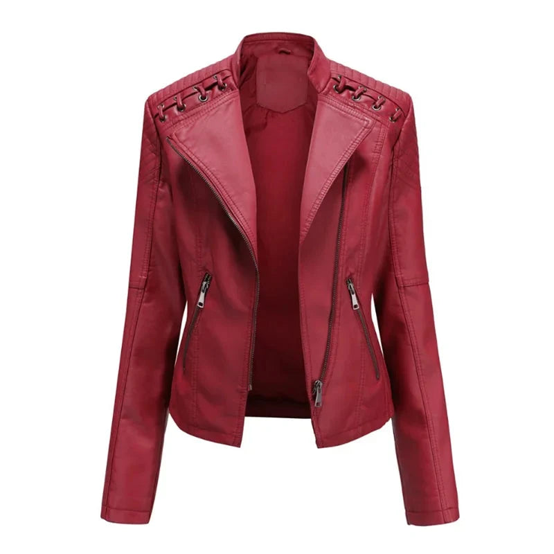 Faux Leather Moto Jacket – Slim Fit Biker Jacket with Zip Pockets