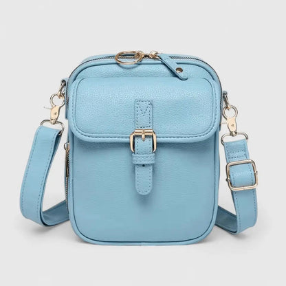 Pebbled Faux Leather Crossbody Bag – Buckle Flap Multi-Pocket Purse