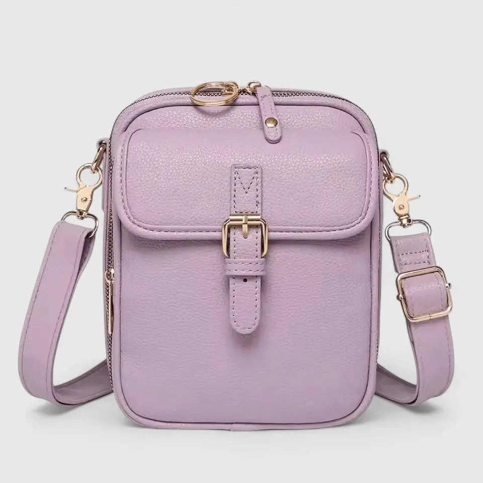 Pebbled Faux Leather Crossbody Bag – Buckle Flap Multi-Pocket Purse