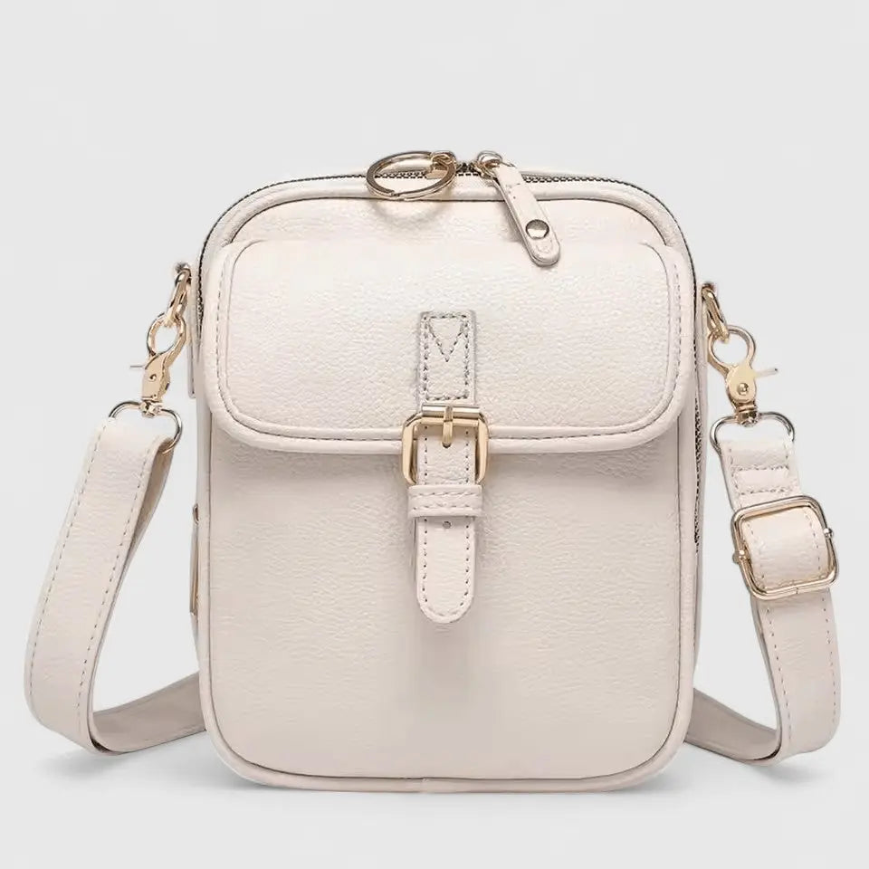Pebbled Faux Leather Crossbody Bag – Buckle Flap Multi-Pocket Purse