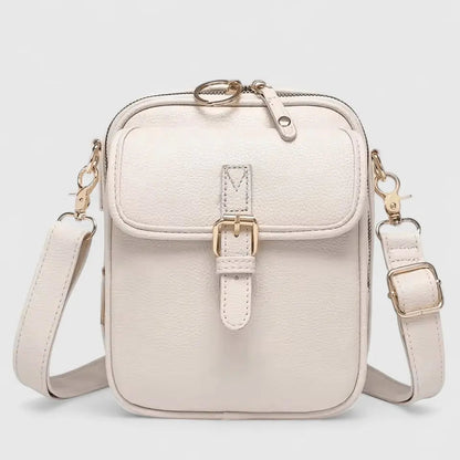 Pebbled Faux Leather Crossbody Bag – Buckle Flap Multi-Pocket Purse