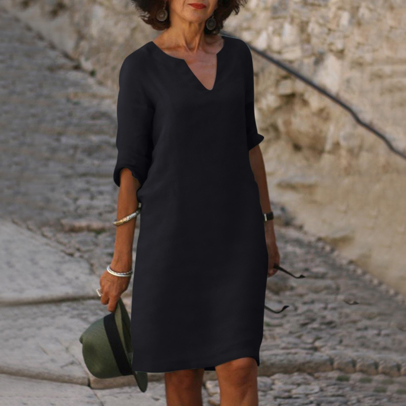 Women's V-Neck Cotton Midi Dress – Short Sleeve Summer – Elixy Supply