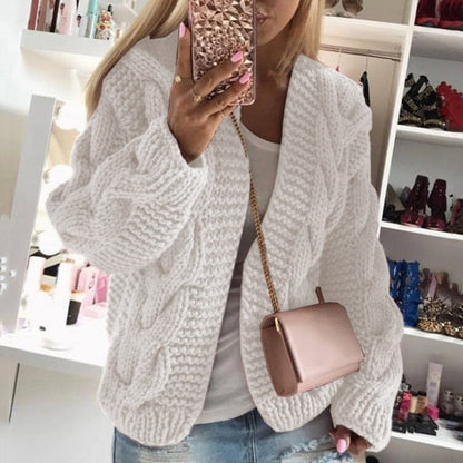 Chunky Knit Oversized Cardigan – Cable Knit Open Front Long Sleeve